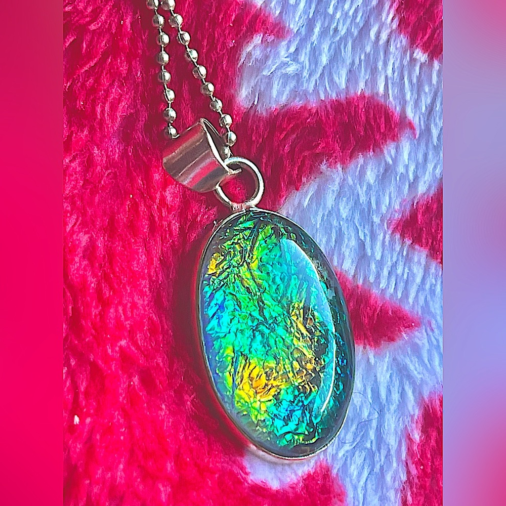Triplet Australian opal necklace, sterling artisan changing colors reversible